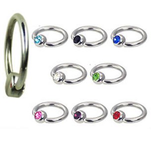 Piercing Klemmkugel Ring mit flacher Kristallkugel in verschiedenen Farben