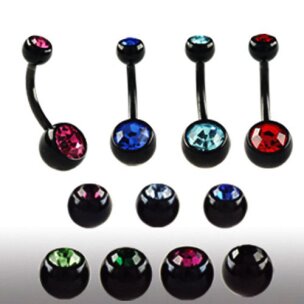 Schwarzes Bauchnabelpiercing mit glitzer Kugeln in vielen...