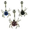 Spinne Bauchnabelpiercing Schmuck mit vielen Kristallen in Schwarz, Blau und Lila