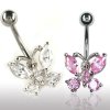 Silbernes Schmetterling Bauchnabelpiercing mit Kristallen in Klar und Rosa