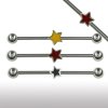 langer piercing barbell für industrial piercings mit buntem stern in gelb, rot oder schwarz