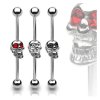 industrial piercing barbell Totenkopf mit Glitzerstein in klar, schwarz oder rot