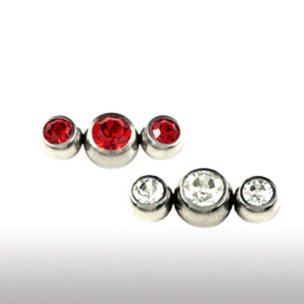 3er Piercing Kugel mit kristallen in Rot und Klar für...