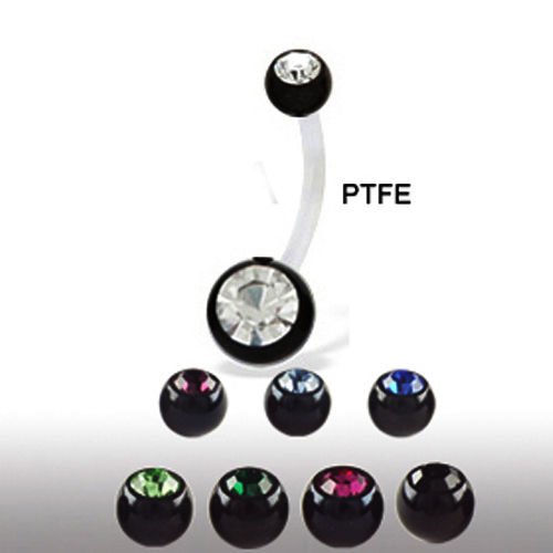Kunststoff ptfe bauchnabel piercing mit schwarzen glitzerkristallkugeln