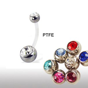 PTFE-Stab Bauchnabel Piercing mit Doppelkristall Kugel