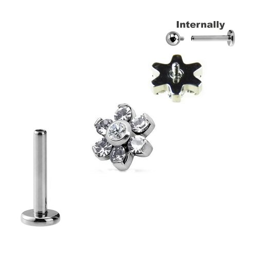 Labret Zirkonia 7-Kristalle-Blume Helix Ohr Tragus Titan