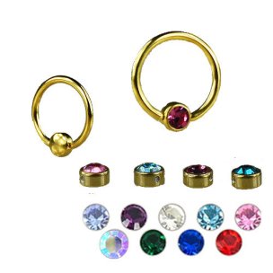 Goldener Klemmkugel Ring mit Glitzerkugel in Klar für Lippenbändchenpiercings