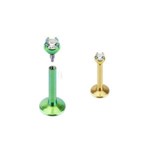 Micro Labret Ohr Stecker mit Kristall Aufsatz Neongrün