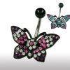 Großer Schwarzer Schmetterling mit vielen Kristallen Bauchnabel Piercing Schmuck