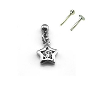 stahl Ohr Piercing Stab Labret und Barbell mit Stern...