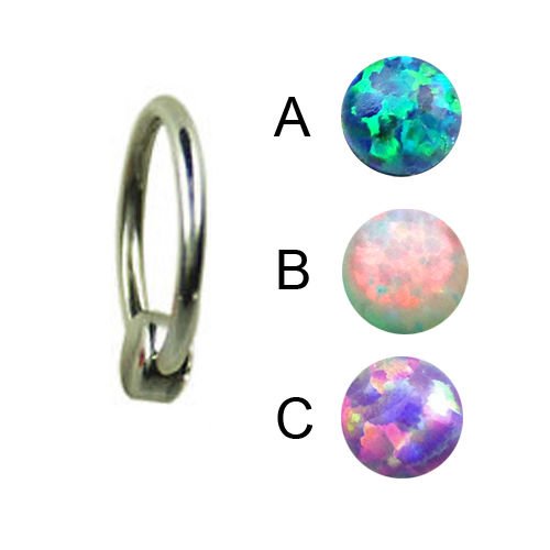 Lippenbändchen Piercing Titan Ring mit flacher Opal Stein Kugel