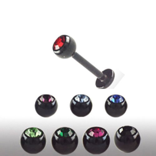 Schwarzes Piercing Labret mit Glitzer Kristallkugel in vielen Farben