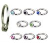 1,6mm Titan Piercing Ring mit flacher Glitzerkugel in vielen Farben