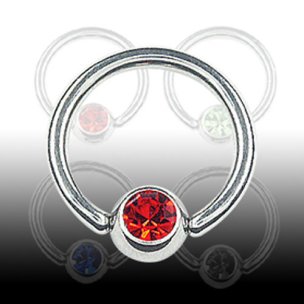 1,6mm Ohr Piercing Ring Titan mit Glitzerkugel in Rot