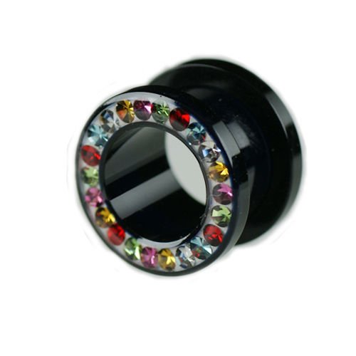 Schwarzer Ohr tunnel aus kunststoff mit Kristallen in Multifarben