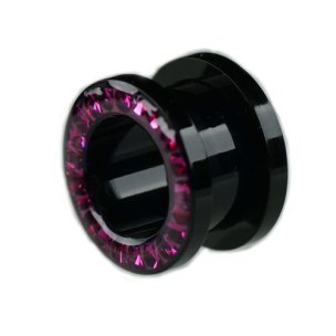 Schwarzer Ohr tunnel aus kunststoff mit Kristallen in Pink