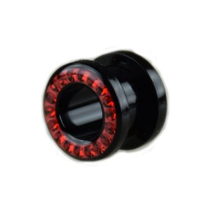 Schwarzer Ohr tunnel aus kunststoff mit Kristallen in Rot