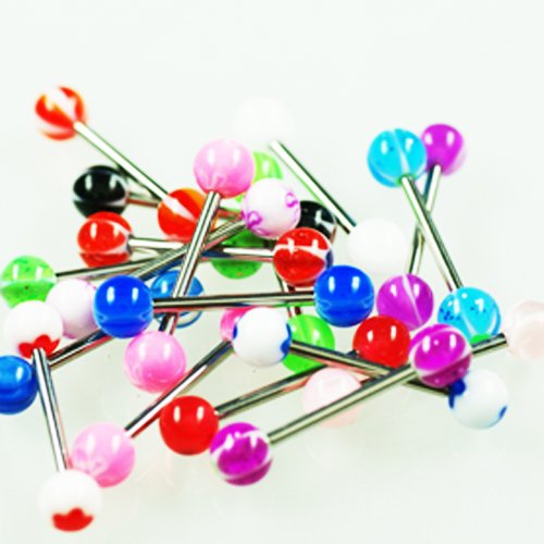 Stahl Piercing Barbell mit kunststoff kugeln in vielen bunten Farben