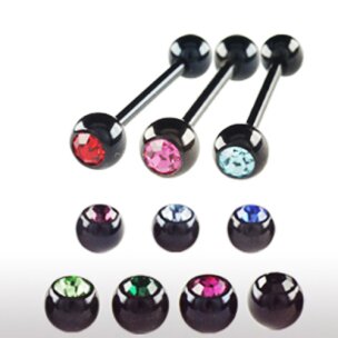 Schwarzer Ohr Piercing Stab mit Glitzer kugel in...