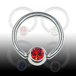 1,0mm Piercing Klemmkugel Ring mit Glitzerkristall in Rot