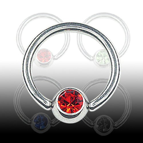 1,6mm Piercing Klemmkugel Ring mit Glitzerkristall Kugel in Rot