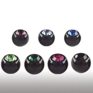 3mm Schwarze Piercing Kugeln mit Kristall als Set in verschiedenen Farben