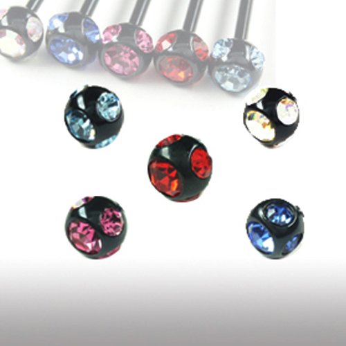 3mm Schwarz piercing Kugel mit 5 Kristallen 1,2mm gewinde in verschiedenen Farben