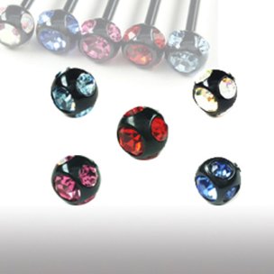 4mm piercing Kugel mit 5 Kristallen 1,2mm gewinde in vielen Farben