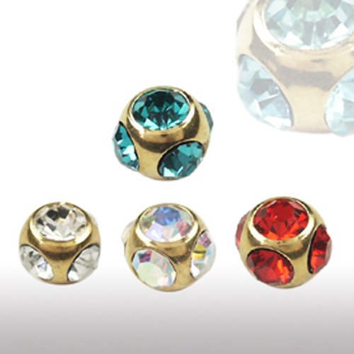 5mm gold piercing Kugel mit 5 Kristallen 1,6mm gewinde in verschiedenen Farben