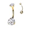 Großer Kristall 5+8mm Klar Titan Gold Bauchnabel Piercing Banane