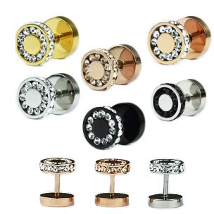 Fake Plug mit Doppelkristall Rand mit vielen Kristallen in Silber, Gold, Rosegold, Schwarz