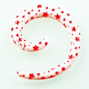 Ohr Dehnschnecke aus Kunststoff in weiß mit roten Sternen