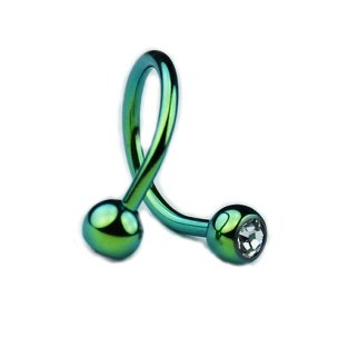 grüne body piercing spirale mit Glitzerkugeln in klar