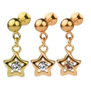 Rosegold und gold  Ohr Helix piercing Stab mit Stern anhänger und glitzer Kristall