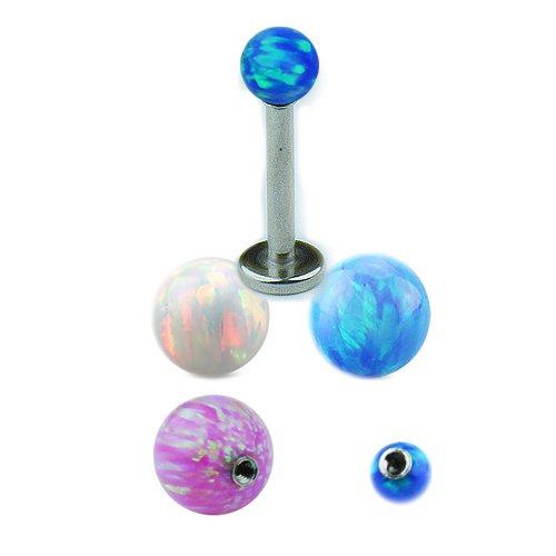 helix Piercing Labret mit Opal schimmer Kugel in Weiß, Blau oder Rosa