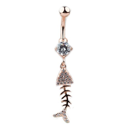 Rosegold Fischgräte Bauchnabelpiercing Schmuck mit vielen Kristallen