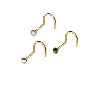 0,8mm Nasenpiercing Stecker Spirale in Gold mit Glitzerstein
