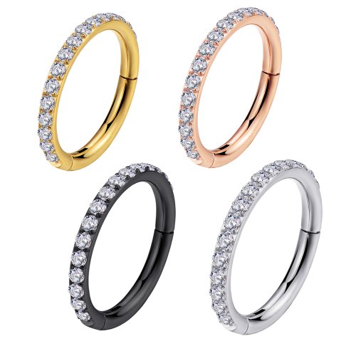 Ohr Piercing Clicker Ring schmal mit vielen Kristallen, in Gold Silber und Rosegold