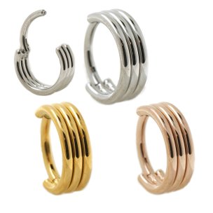 Rosegold Segment Clicker Ring mit 3 Ringen nebeneinander für Ohr Piercings