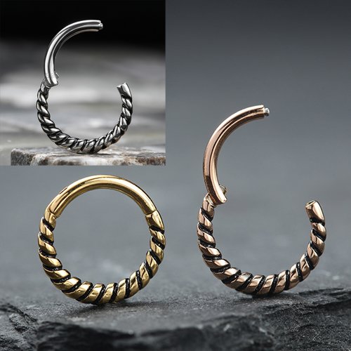 Segment Clicker mit gedrehten Einkerbungen mit vintage Effekt, in Silber, Gold oder Rosegold
