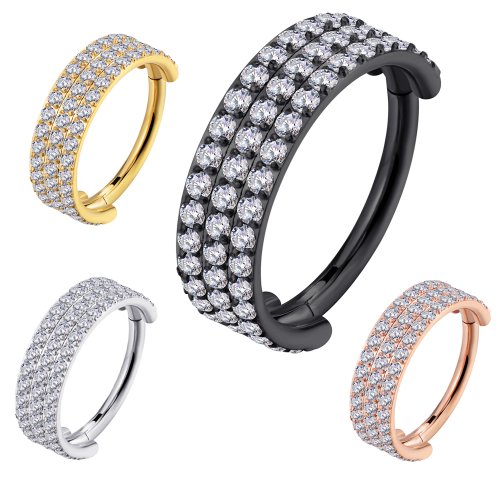 Helix Piercing Clicker Ring mit 3 Reihen Kristallen in Silber