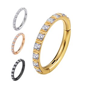 Ohr Piercing Clicker Ring mit eckigen Kristallen in Silber, Schwarz, Gold oder Rosegold