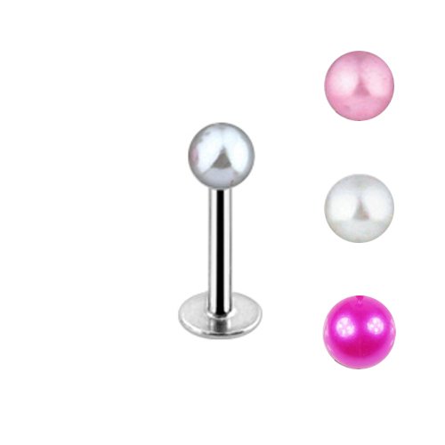 Stahl piercing labret mit Perle in Weiß, Rosa oder Pink