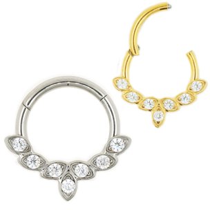 Septum Piercing Clicker Ring mit im Boho Stil mit Kristallen in Silber und Gold