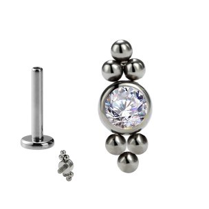 Titan Labret Innengewinde mit Mini Kristall Aufsatz in Silber