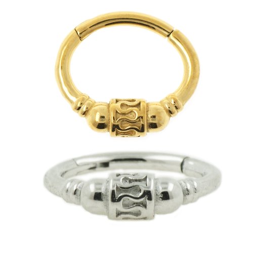 Ovaler Clicker Ring für Septum oder Ohr piercings in Silber mit vintage Muster
