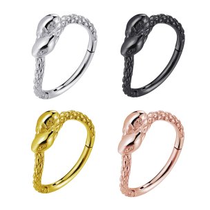 Segment Clicker Ring mit 2 Schlangen Motiv in Silber, Gold, Rosegold, Schwarz