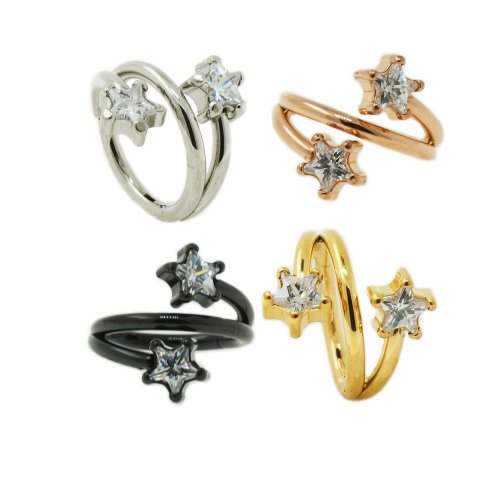 Spirale Clicker mit Stern Kristallen für Ohr Helix Piercing in Gold, Rosegold, Silber und Schwarz