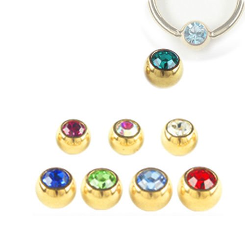 Goldene Piercing Klemmkugel mit kristall in verschiedenen Farben