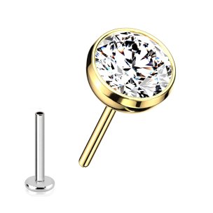 0,8mm Nasenpiercing Titan Stecker Push Pin stecksystem mit Gold Kristall Pin